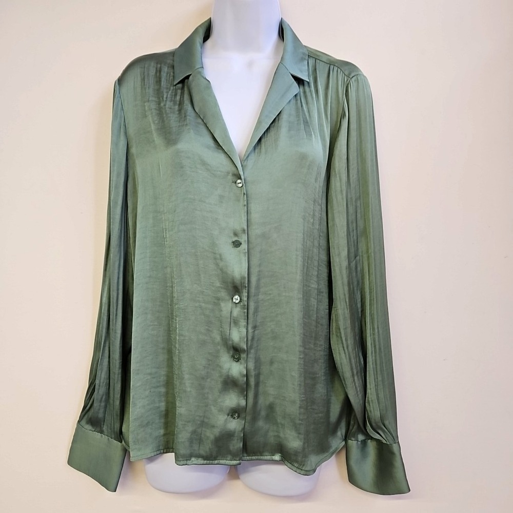 Warehouse Green Button Up Long Sleeve Blouse Size 14 / M‎ Professional Office